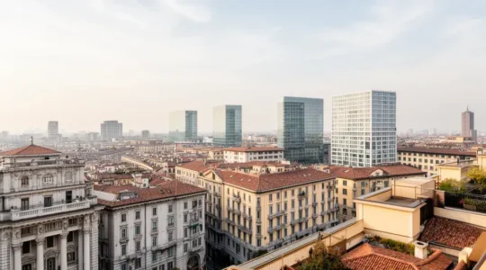 Skyline di Milano con edifici residenziali storici e moderni, mercato immobiliare